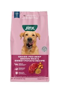 jiinx grass-fed beef, brown rice & sweet potato dry dog food, high protein, 23.5 lb bag, all natural ingredients, supports joint health & digestion, for dogs of all breeds & ages (23.5 lbs bag)