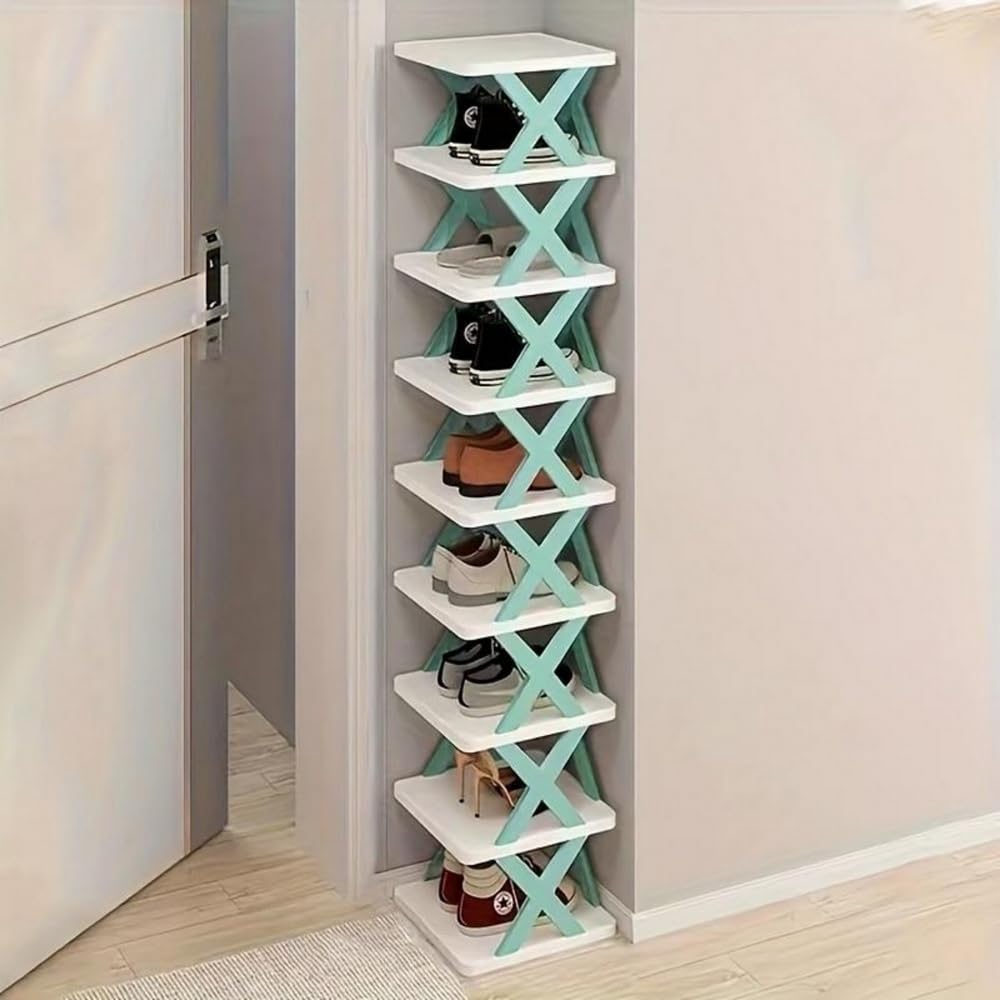 9 Tier Narrow Vertical Shoe Rack Space Saving DIY Freestanding Shoe Organizer with Storage Bag