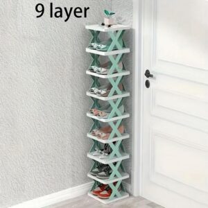 9 Tier Narrow Vertical Shoe Rack Space Saving DIY Freestanding Shoe Organizer with Storage Bag