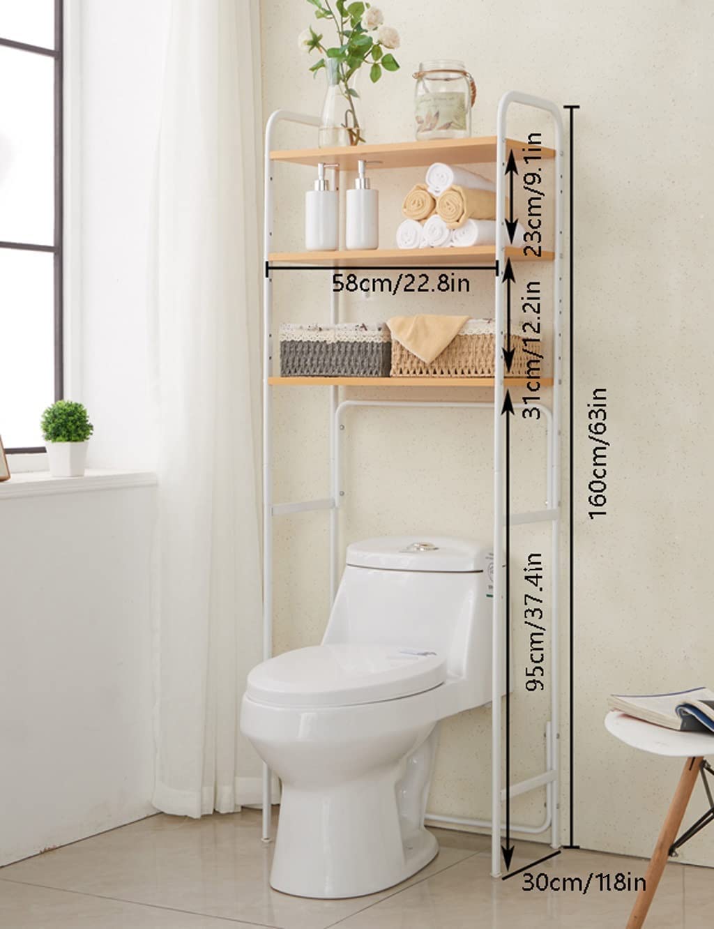 ZXXHNNAIH 3-Tier Toilet Shelf, Easy to Assemble Floor-to-Ceiling Top Storage Corner Commode Rack, Multifunctional Toilet Rack