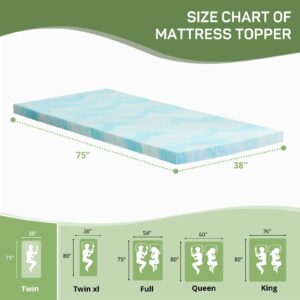 2 Inch Mattress Topper Twin Size, Gel Memory Foam Mattress Pad, CertiPUR-US Certified, Ventilated Bed Topper for Pressure Relief Back Pain, Blue