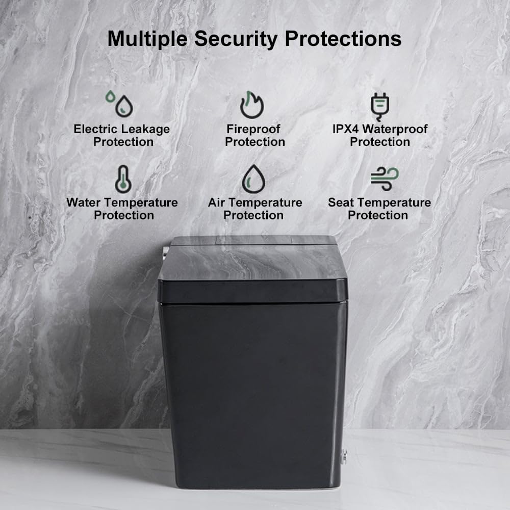 KunMai Smart Toilet with Bidet Built in,Auto Open/Close,Heated Seat, Automatic Flush Bidet Toilet,Night Light, One-Piece Black Toilet for Bathroom