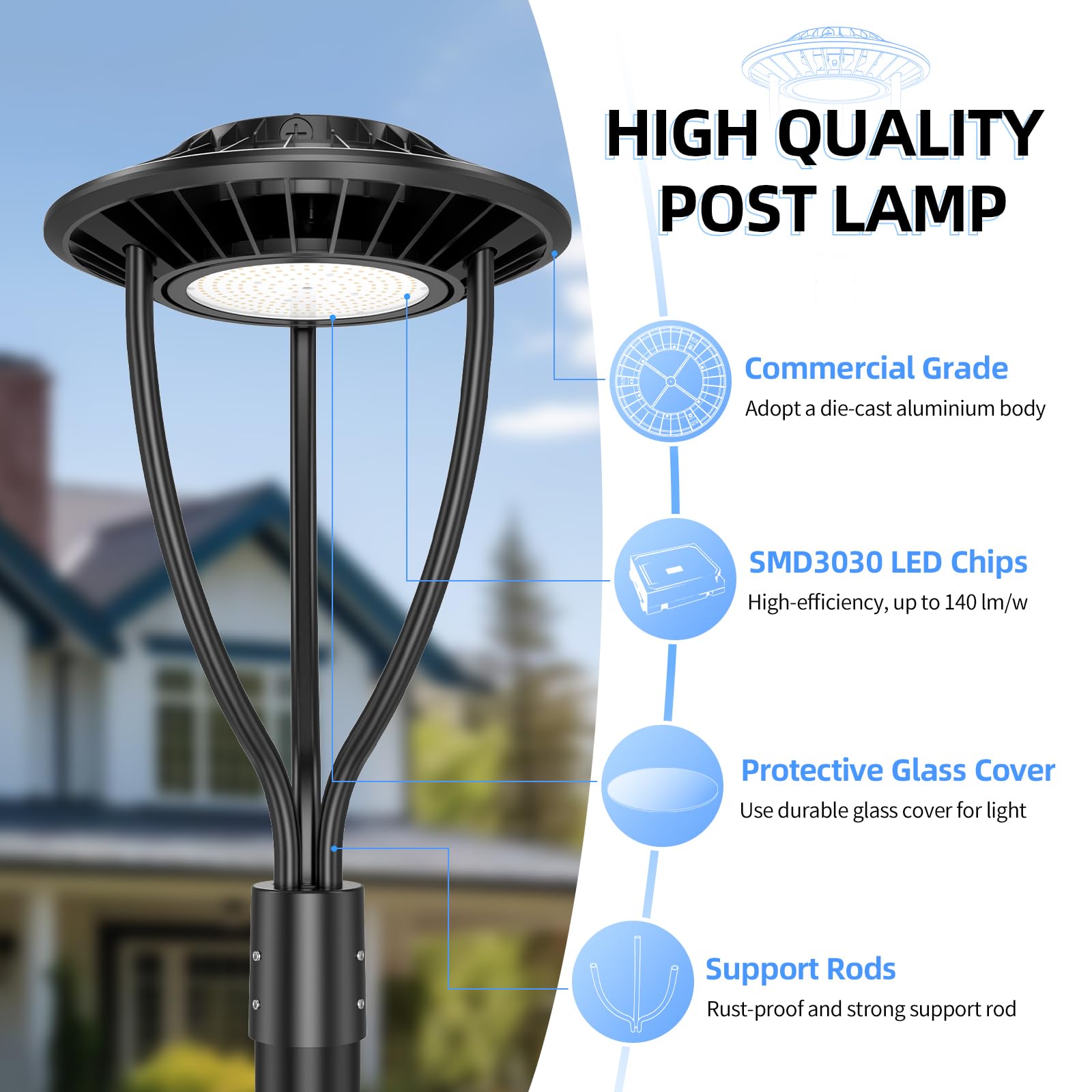 ADUB 150W LED Post Light, 21,000 LM, DLC ETL Listed, LED Parking Lot Light 320W 250W 200W Adjustable, LED Shoebox Light 5700K 5000K 4500K