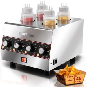 wantjoin electric sauce warmer dispenser, countertop stainless steel sauce heat preservation machine 320w hot fudge nacho cheese ketchup chocolate warmer for commercial with 650ml squeeze bottle*4