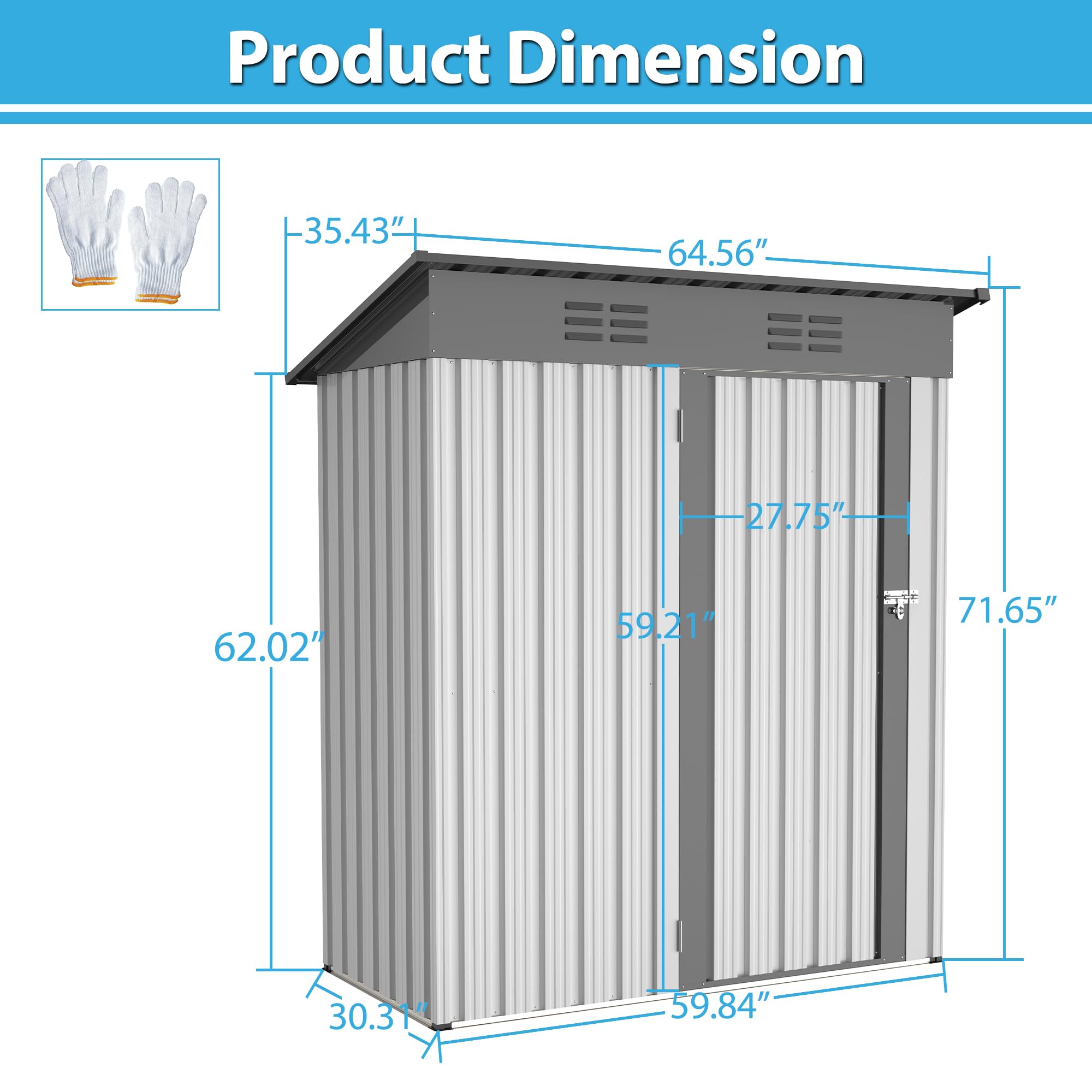 GihulaGo Outdoor Storage Shed, 5x3 FT Galvanized Steel Metal Shed, Lockable Waterproof Tool Storage Sheds for Garden, Patio, Lawn – Durable Storage Solution in Multiple Sizes