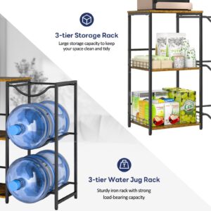 5 Gallon Water Jug Holder, Heavy Duty Water Jug Stand with 3 layers Wood Storage Shelves, 5 Gal Water Bottle Holder Storage Rack with 3-solt Water Cooler Jug Rack for basement/Garage/Office Organizer