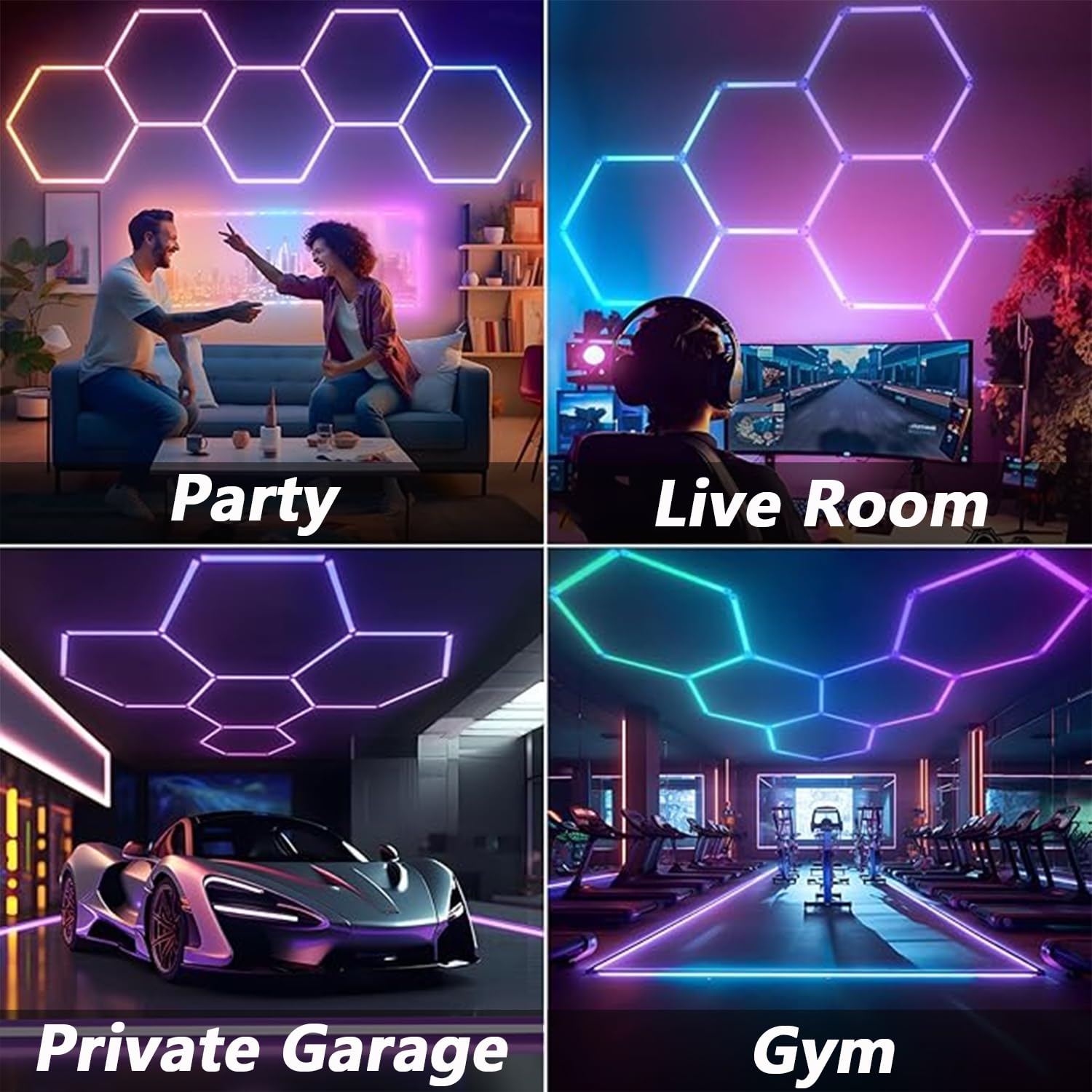 lylunnamsp Hexagon Garage Lights Ceiling LED, Honeycomb Lights, RGB Hexagon Garage Light with Remote, 6500K, Aluminum Hexagonal Shop Lights for Gaming Room Bar Party Live Room,Multi Colored,5 HEX