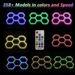 lylunnamsp RGB Hexagon Garage Light with Remote, 24 Pack Hexagon Lights, RGB Dimmable and Speed Adjustable LED Hexagon Lights, 358 Modes, LED Ceiling Lights for Gaming Room Bar Party,Multi Colored