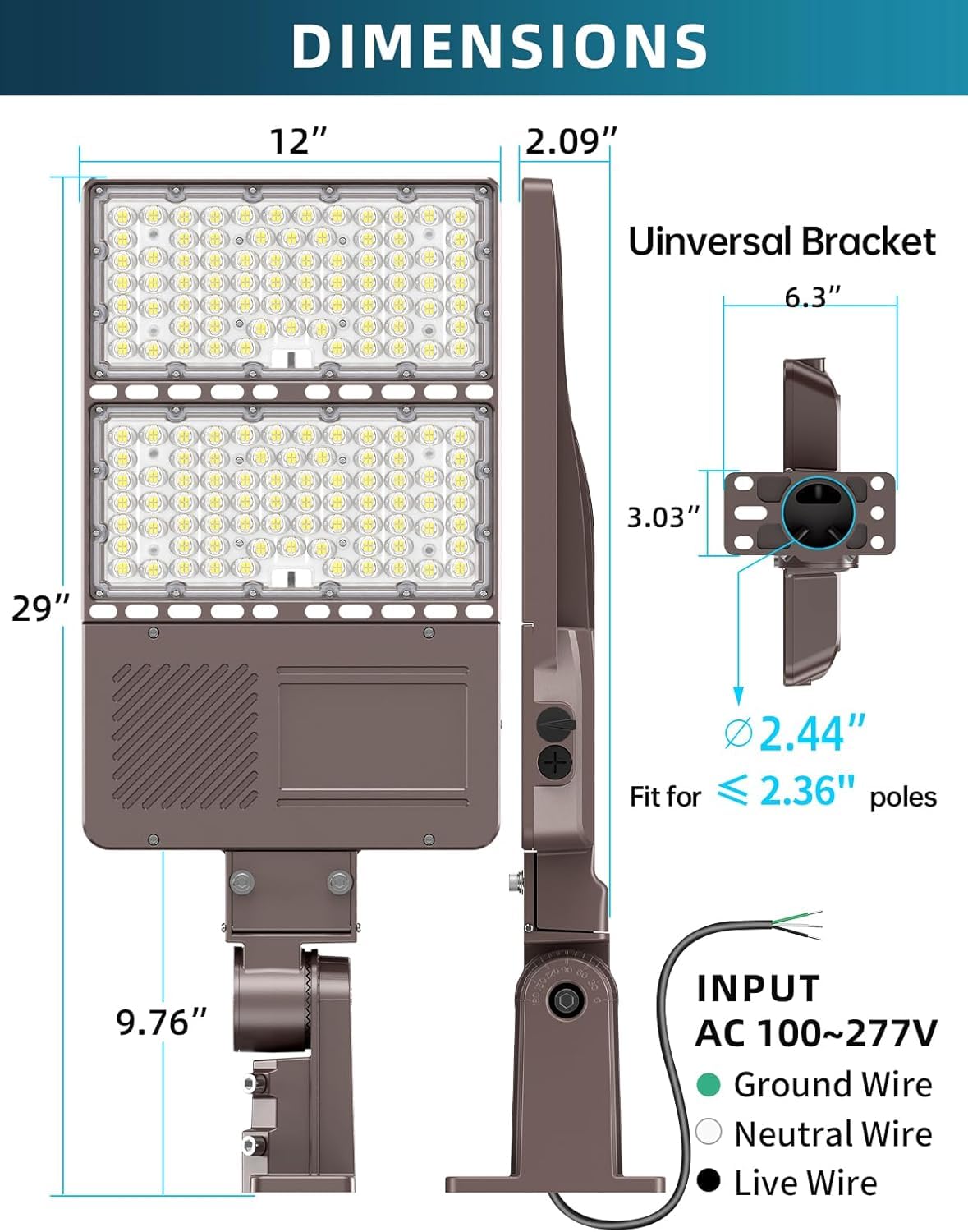 ADUB 150W LED Post Light, 21,000 LM, DLC ETL Listed, LED Parking Lot Light 320W 250W 200W Adjustable, LED Shoebox Light 5700K 5000K 4500K