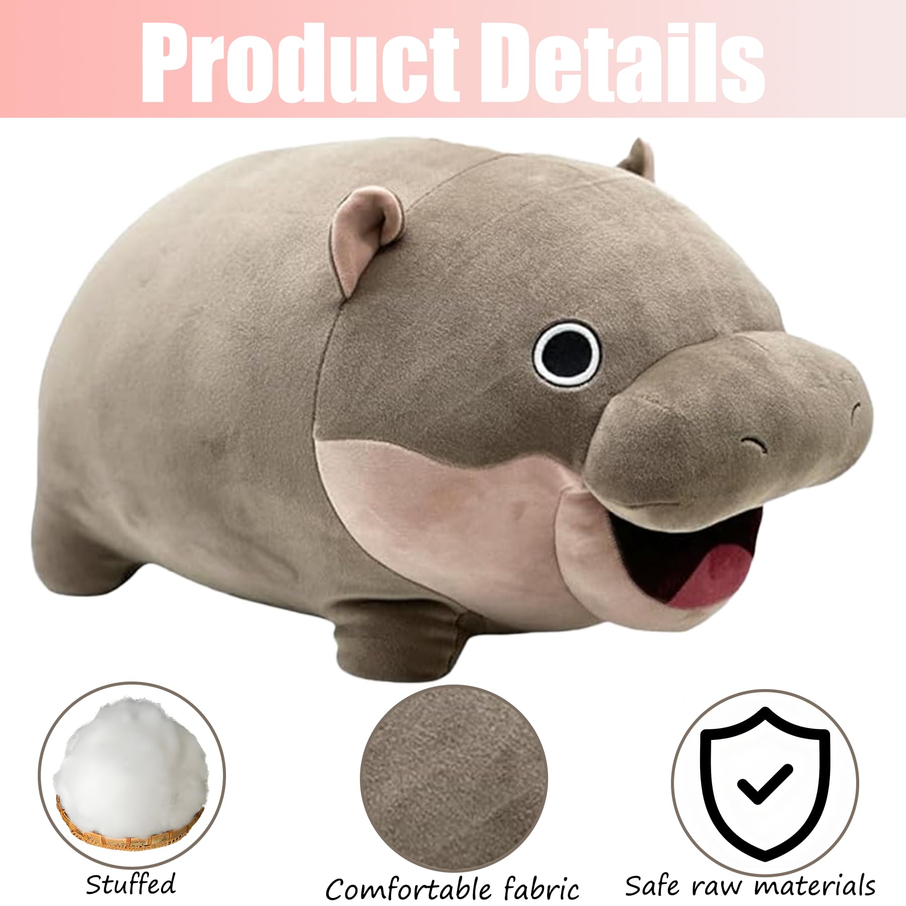 SUPERBE Moo Deng Plush Toys, MooDeng Hippo Plush Pillow, Moo Deng Hippopotamus Plushie Doll, Cute Soft Stuffed Animals for Kids Fans Christmas Birthday Gift