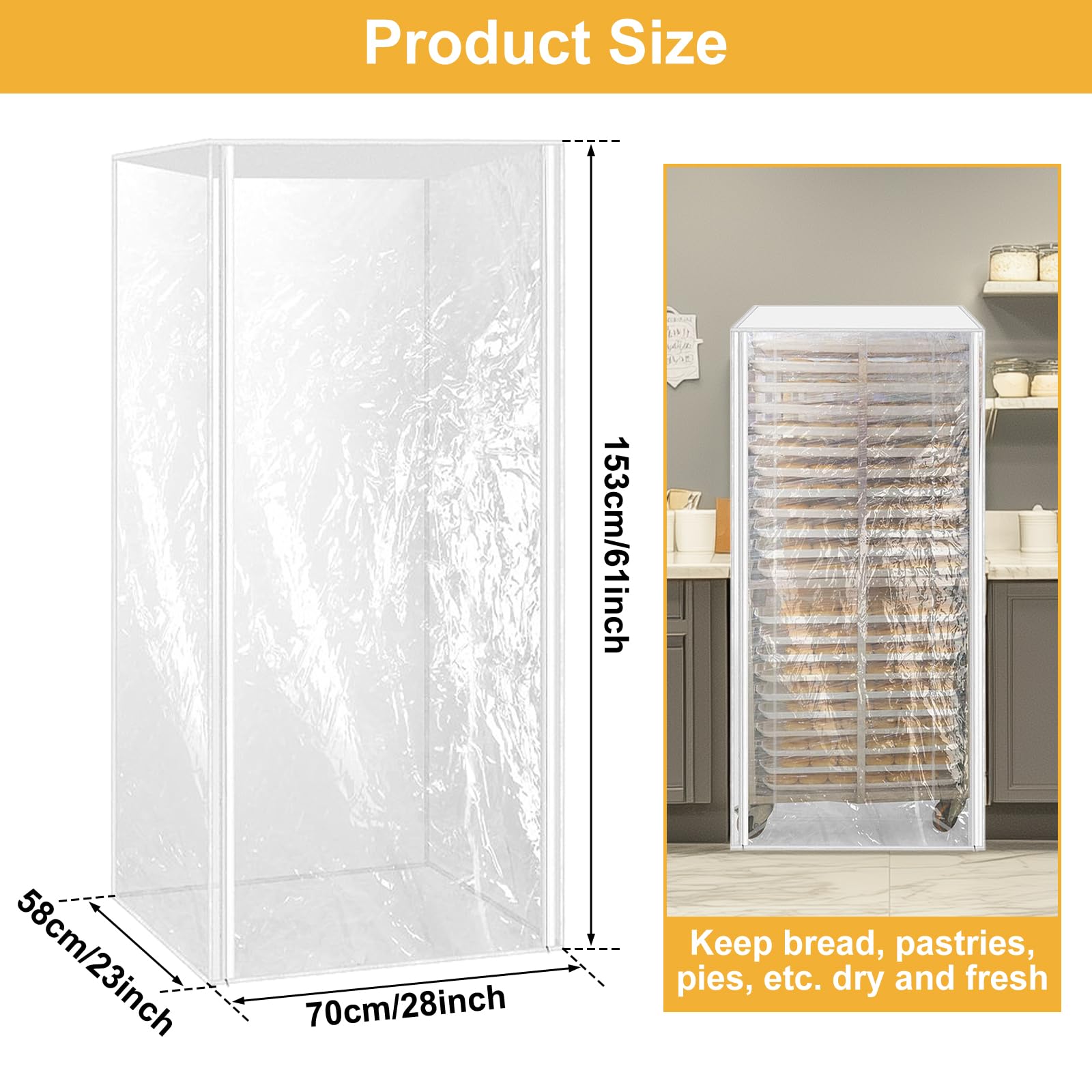 FALESOUL 2 Pcs Bun Pan Rack Cover, 23"x28"x61" Pan Rack Cover, Waterproof and Dustproof Bun Rack Cover with zipper, Keep Your Bakery Goods Fresh (28"x23"x61")