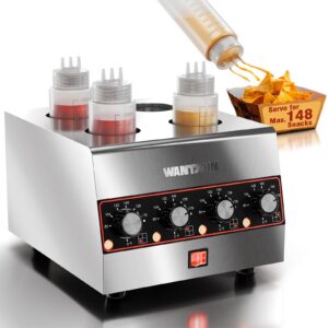 WantJoin Electric Sauce Warmer Dispenser, Countertop Stainless Steel Sauce Heat Preservation Machine 320W Hot Fudge Nacho Cheese Ketchup Chocolate Warmer for Commercial with 650ml Squeeze Bottle*4