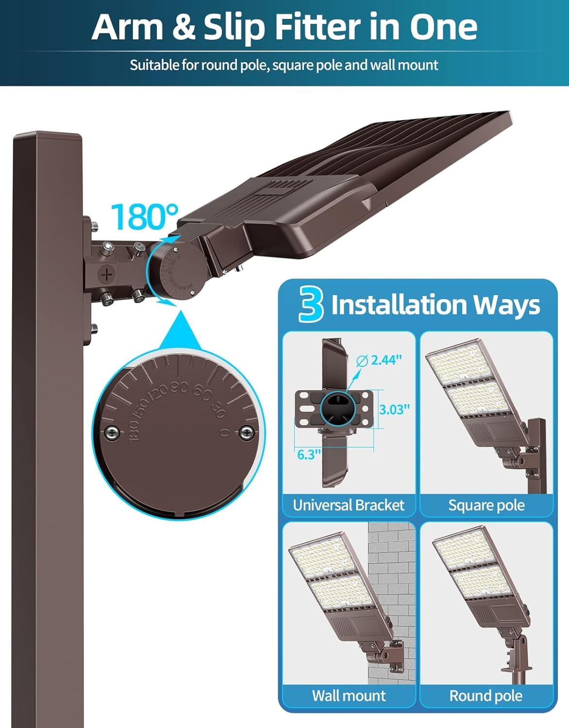 ADUB LED Parking Lot Light 320W 250W 200W Wattage Adjustable, LED Parking Lot Light, LED Shoebox Light 5700K 5000K 4500K