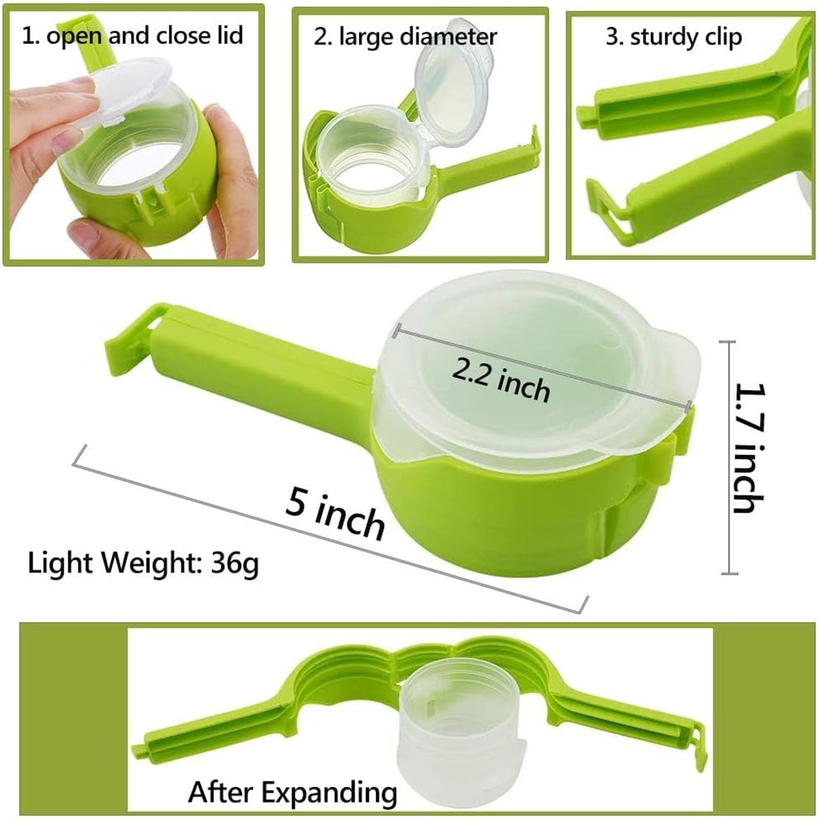 Snack Clips That Pour, Seal And Pour Bag Clip, Food Storage Sealing Clips With Pour Spouts, Food Bag Clips With Pour Spouts, Food Storage Sealing Clips With Pouring Spouts (5PCS Green)