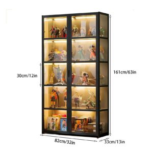 5-Tier Curio Display Cabinet, Storage Shelves with Acrylic Door, Collectibles Toy Organizers Rack & Display Shelf, Display Case for Playroom Bedroom Toddler's Room Kids Bookcase (Black double door)