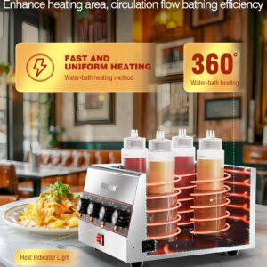 WantJoin Electric Sauce Warmer Dispenser, Countertop Stainless Steel Sauce Heat Preservation Machine 320W Hot Fudge Nacho Cheese Ketchup Chocolate Warmer for Commercial with 650ml Squeeze Bottle*4