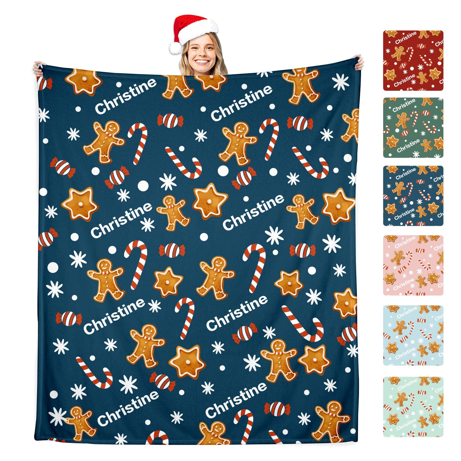 Personalized Christmas Blanket, Custom Name Gingerbread Christmas Throw Blanket for Kids Family, Soft Warm Flannel Xmas Blanket Holiday Blanket for Couch Sofa Bed, Xmas Gifts Christmas Prensent