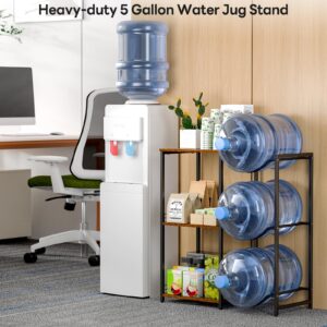 5 Gallon Water Jug Holder, Heavy Duty Water Jug Stand with 3 layers Wood Storage Shelves, 5 Gal Water Bottle Holder Storage Rack with 3-solt Water Cooler Jug Rack for basement/Garage/Office Organizer