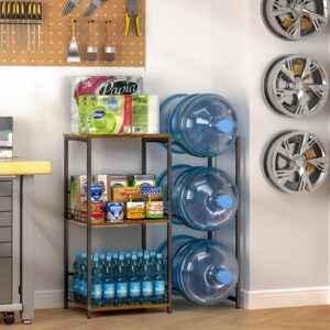 5 Gallon Water Jug Holder, Heavy Duty Water Jug Stand with 3 layers Wood Storage Shelves, 5 Gal Water Bottle Holder Storage Rack with 3-solt Water Cooler Jug Rack for basement/Garage/Office Organizer