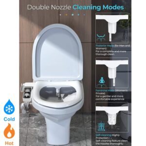 Hiyniaz Bidet Toilet Seat Attachment, Non-Electric Hot and Cold Water Bidet Attachment with 9 Adjustable Water Pressure Controls, Retractable Self-Cleaning Dual Nozzles for Frontal & Rear Wash