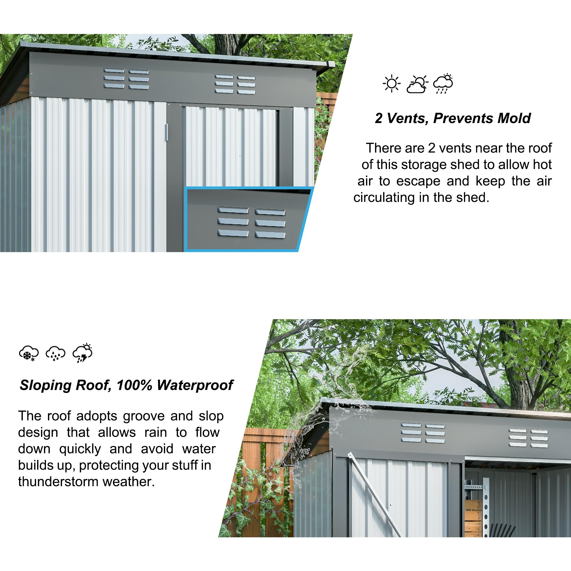 GihulaGo Outdoor Storage Shed, 5x3 FT Galvanized Steel Metal Shed, Lockable Waterproof Tool Storage Sheds for Garden, Patio, Lawn – Durable Storage Solution in Multiple Sizes