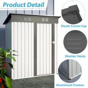 GihulaGo Outdoor Storage Shed, 5x3 FT Galvanized Steel Metal Shed, Lockable Waterproof Tool Storage Sheds for Garden, Patio, Lawn – Durable Storage Solution in Multiple Sizes