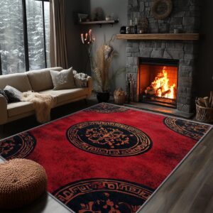 yoozitrees rustic rugs for living room - oriental rug, 6x9 rug, chinese traditional classic area rug, rustic asian style carpet, washable & non slip & soft large rugs, oriental home decor