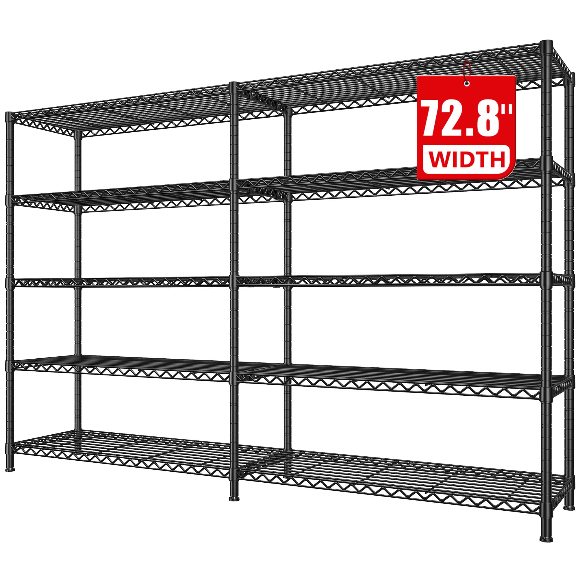 REIBII 72.81" W Storage Shelves 70.91" H Wire Shelving Unit Load 1600LBS 5 Tier Metal Shelving for Storage Rack Heavy Duty Metal Shelves for Garage Pantry Kitchen Warehouse