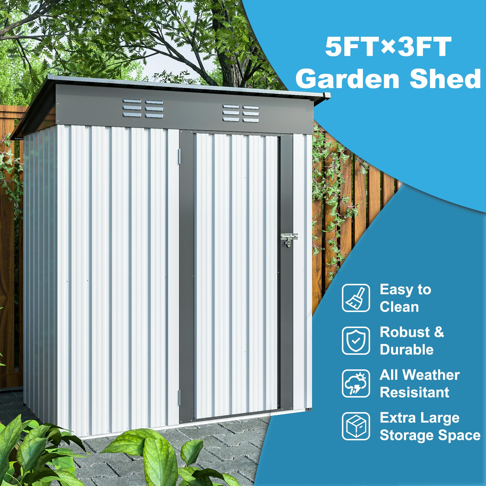 GihulaGo Outdoor Storage Shed, 5x3 FT Galvanized Steel Metal Shed, Lockable Waterproof Tool Storage Sheds for Garden, Patio, Lawn – Durable Storage Solution in Multiple Sizes