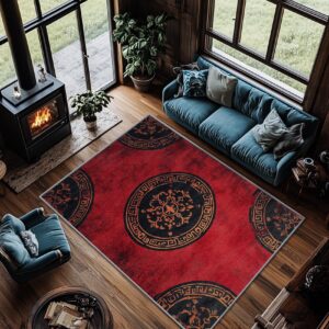 Yoozitrees Rustic Rugs for Living Room - Oriental Rug, 6x9 Rug, Chinese Traditional Classic Area Rug, Rustic Asian Style Carpet, Washable & Non Slip & Soft Large Rugs, Oriental Home Decor