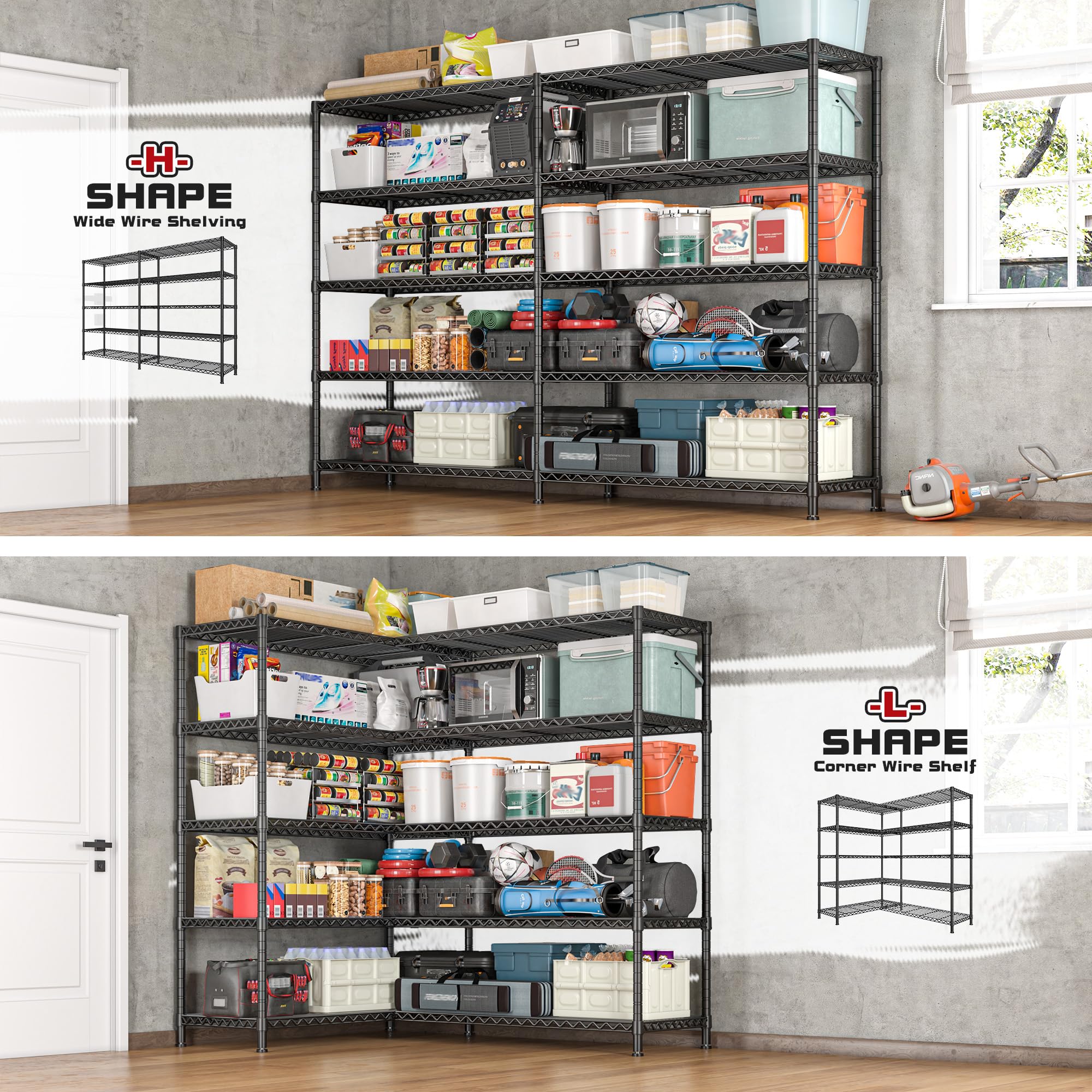 REIBII 72.81" W Storage Shelves 70.91" H Wire Shelving Unit Load 1600LBS 5 Tier Metal Shelving for Storage Rack Heavy Duty Metal Shelves for Garage Pantry Kitchen Warehouse