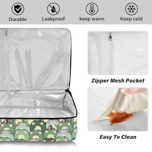 Kcldeci Insulated Thermal Food Carrier Insulated Casserole Carrier for Hot or Cold Food,Cute Chubby Frog Insulated Tote Bag for Potluck Cookouts Parties Picnic,Lasagna Lugger