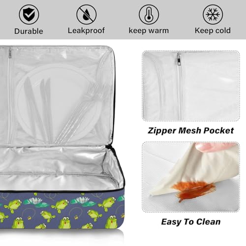 Kcldeci Insulated Thermal Food Carrier Insulated Casserole Carrier for Hot or Cold Food,Frogs Pattern Insulated Tote Bag for Potluck Cookouts Parties Picnic,Lasagna Lugger