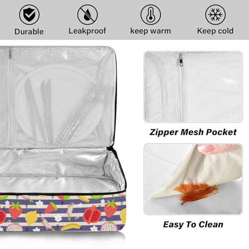 Kcldeci Insulated Thermal Food Carrier Insulated Casserole Carrier for Hot or Cold Food,Tropical Fruits Pineapples Strawberries Insulated Tote Bag for Potluck Cookouts Parties Picnic,Lasagna Lugger