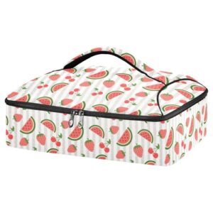 kcldeci insulated thermal food carrier insulated casserole carrier for hot or cold food,cherry and strawberry insulated tote bag for potluck cookouts parties picnic,lasagna lugger