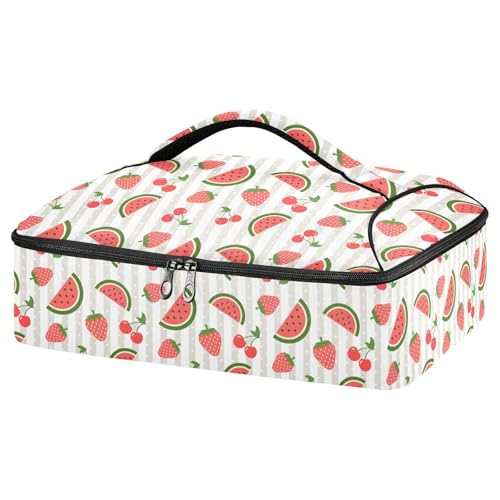 Kcldeci Insulated Thermal Food Carrier Insulated Casserole Carrier for Hot or Cold Food,Cherry and Strawberry Insulated Tote Bag for Potluck Cookouts Parties Picnic,Lasagna Lugger