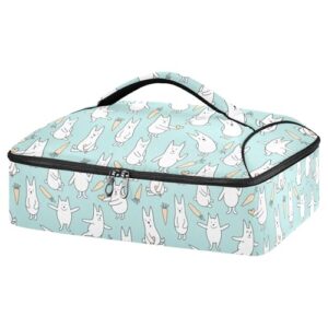 kcldeci insulated thermal food carrier insulated casserole carrier for hot or cold food,rabbits and carrots light blue insulated tote bag for potluck cookouts parties picnic,lasagna lugger