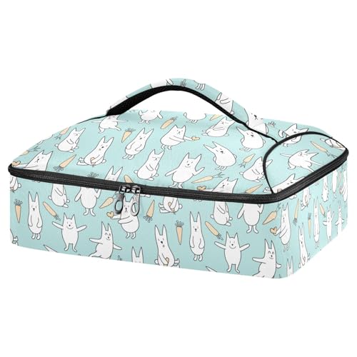 Kcldeci Insulated Thermal Food Carrier Insulated Casserole Carrier for Hot or Cold Food,Rabbits and Carrots Light Blue Insulated Tote Bag for Potluck Cookouts Parties Picnic,Lasagna Lugger