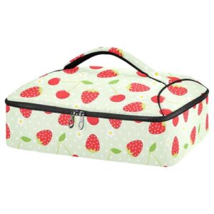 kcldeci insulated thermal food carrier insulated casserole carrier for hot or cold food,strawberry and cherry insulated tote bag for potluck cookouts parties picnic,lasagna lugger