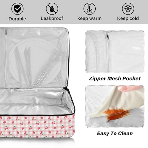 Kcldeci Insulated Thermal Food Carrier Insulated Casserole Carrier for Hot or Cold Food,Cherries and Strawberries Insulated Tote Bag for Potluck Cookouts Parties Picnic,Lasagna Lugger