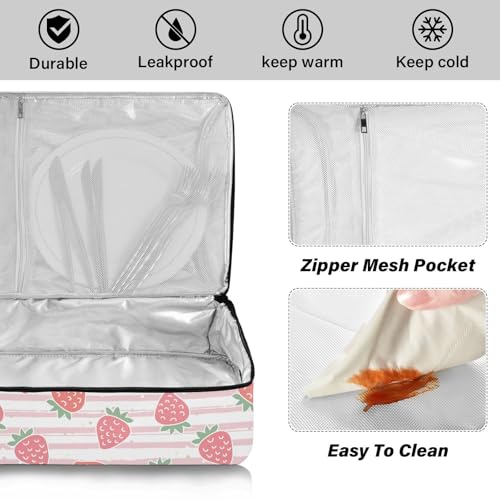 Kcldeci Insulated Thermal Food Carrier Insulated Casserole Carrier for Hot or Cold Food,Strawberry Pink Berry Insulated Tote Bag for Potluck Cookouts Parties Picnic,Lasagna Lugger