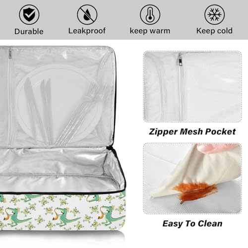 Kcldeci Insulated Thermal Food Carrier Insulated Casserole Carrier for Hot or Cold Food,Crocodiles Frogs Tropical Plants Insulated Tote Bag for Potluck Cookouts Parties Picnic,Lasagna Lugger