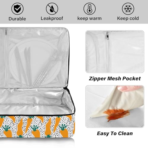 Kcldeci Insulated Thermal Food Carrier Insulated Casserole Carrier for Hot or Cold Food,Summer Vegetable Cartoon Carrot Insulated Tote Bag for Potluck Cookouts Parties Picnic,Lasagna Lugger