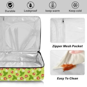 Kcldeci Insulated Thermal Food Carrier Insulated Casserole Carrier for Hot or Cold Food,Strawberries and White Flowers Insulated Tote Bag for Potluck Cookouts Parties Picnic,Lasagna Lugger