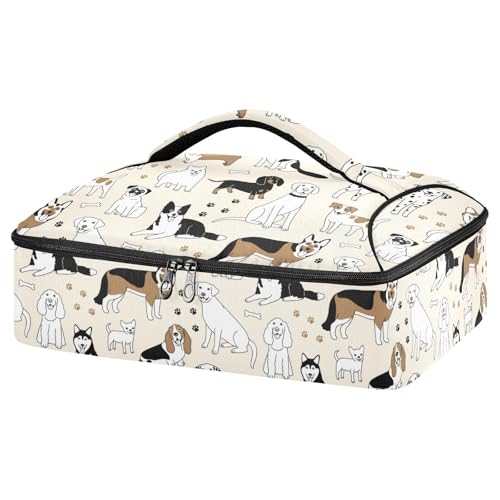 Kcldeci Insulated Thermal Food Carrier Insulated Casserole Carrier for Hot or Cold Food,Cute Doodle Dogs Insulated Tote Bag for Potluck Cookouts Parties Picnic,Lasagna Lugger