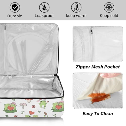 Kcldeci Insulated Thermal Food Carrier Insulated Casserole Carrier for Hot or Cold Food,Cute Love Frog Doodle Cartoon Insulated Tote Bag for Potluck Cookouts Parties Picnic,Lasagna Lugger