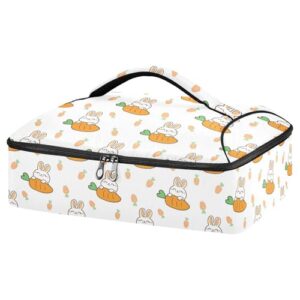 kcldeci insulated thermal food carrier insulated casserole carrier for hot or cold food,cartoon rabbit and carrot insulated tote bag for potluck cookouts parties picnic,lasagna lugger