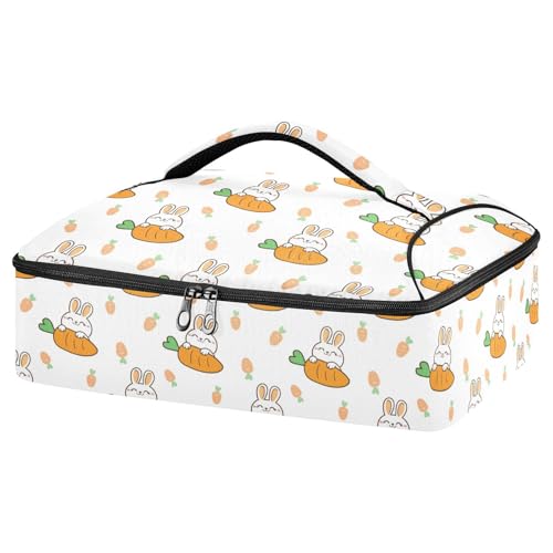 Kcldeci Insulated Thermal Food Carrier Insulated Casserole Carrier for Hot or Cold Food,Cartoon Rabbit and Carrot Insulated Tote Bag for Potluck Cookouts Parties Picnic,Lasagna Lugger