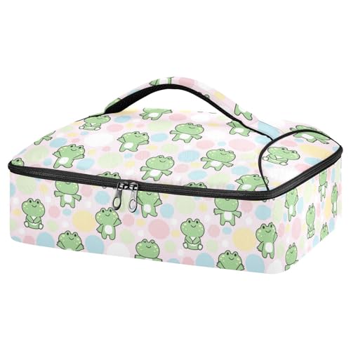 Kcldeci Insulated Thermal Food Carrier Insulated Casserole Carrier for Hot or Cold Food,Cute Frog in Various Poses Insulated Tote Bag for Potluck Cookouts Parties Picnic,Lasagna Lugger