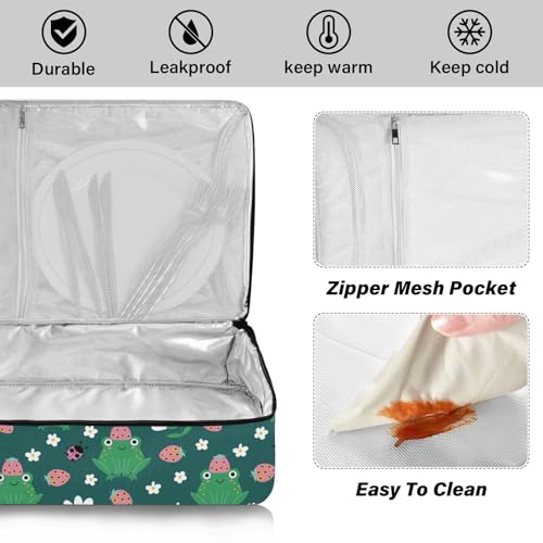 Kcldeci Insulated Thermal Food Carrier Insulated Casserole Carrier for Hot or Cold Food,Frogs with Strawberries Ladybugs Insulated Tote Bag for Potluck Cookouts Parties Picnic,Lasagna Lugger